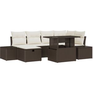 vidaXL - 7-delige - Tuin - Sofa - Set - met - Kussens - Bruin - Poly - Rattan