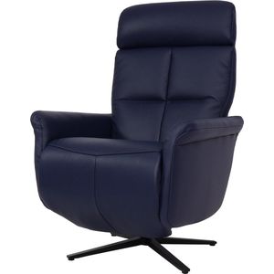Relaxfauteuil MCW-L10, design TV-fauteuil TV-fauteuil, relaxfunctie draaibaar, volledig leer ~ blauw