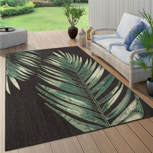 Paco Home Buiten Vloerkleed Voor Buiten Balkon Palm Jungle Patroon Bloemen Boho Groen 140x200 cm