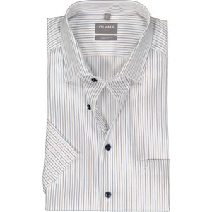 OLYMP comfort fit overhemd - korte mouw - popeline - wit met beige en blauw gestreept - Strijkvrij - Boordmaat: 40