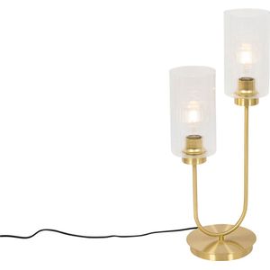 QAZQA laura - Art Deco Tafellamp - 2 lichts - H 64 cm - Goud - Woonkamer | Slaapkamer | Keuken
