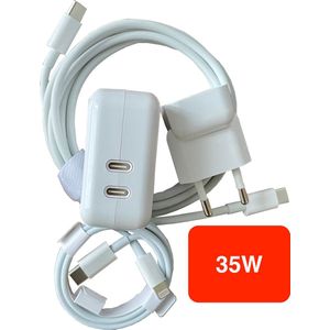 Radiik - 35W Oplader met 2 USB C-poorten geschikt voor Macbook Air 11 en 13 Inch, Iphone en Alle apparaten die compatibel zijn met USB-C