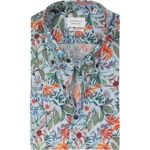 ETERNA comfort fit overhemd korte mouw - popeline - lichtgroen bloemen dessin - Strijkvrij - Boordmaat: 47