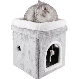 cave, kattencave, Kattenbed Indoor Kattenhuis - Opvouwbare Huisdieren Bed Cave Huisdier Kitten Puppy Zachte Grot Bed (Groot, Grijs 2)