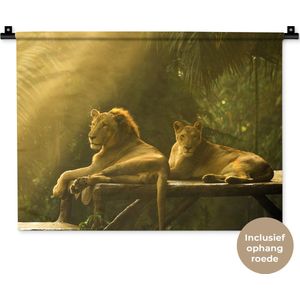 Wandkleed Leeuwen - Leeuwen in de jungle Wandkleed katoen 60x45 cm - Wandtapijt met foto