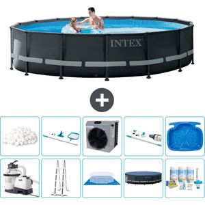 Intex Rond Ultra XTR Frame Zwembad - 488 x 122 cm - Inclusief Pomp - Ladder - Grondzeil - Afdekzeil Onderhoudspakket - Filterbollen - Schoonmaakset - Stofzuiger - Voetenbad - Warmtepomp