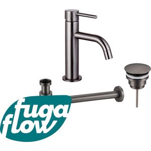 FugaFlow Eccelente Sobrado Badkamer Slim Wastafelkraanset - lage wastafelkraan - always open plug - design sifon - PVD Gepolijst Gunmetal