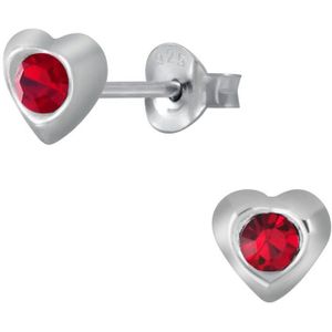 Joy|S - Zilveren mini hartjes oorbellen - 3 mm - rood kristal - oorknopjes voor kinderen