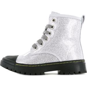 Shoesme zilvermetallic lage bikerboot met stootneus