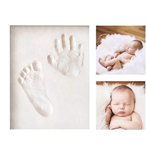 Gipsafdruk baby hand en voet set incl. lettersjablonen set | hoogwaardige fotolijst van hout | veilig plexiglas | ook geschikt voor dieren