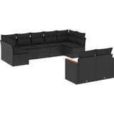vidaXL - 9-delige - Loungeset - met - kussens - poly - rattan - zwart