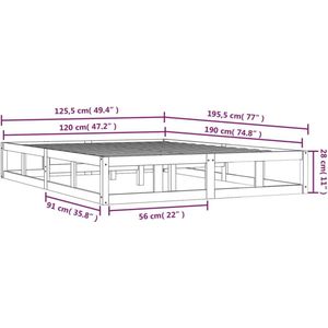 VidaXL Bedframe Massief Hout 120x190 cm - 4FT Small Double