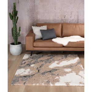 Vierkant hoogpolig vloerkleed Marble Artisan - beige 100x100 cm