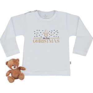 Baby t shirt met tekst print  ""Mijn eerste Kerstmis"" - Wit - Lange mouw - maat 62