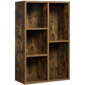 MIRA Home - Boekenkast - Boekenkast met 6 planken - Vintage - Hout - Donkerbruin - 50x24x80 cm