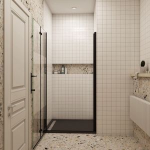 76x195cm douchedeur Vouwdeur Mat Zwart Profiel met matte folie middelban ,6mm NANO veiligheidsglas 180° draaibaar