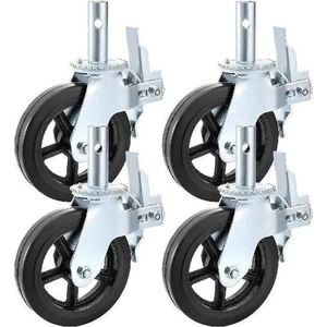 Zwarelast Zwenkwielen - met 2 Remmen - 360 graden rotatie - 8 x 2 Inch - Pak van 4 - Rubberen Trolley Wielen