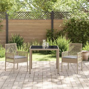 vidaXL - Tuin - Eettafel - Set - 3 - pcs - Beige - 90 - x - 90 - x - 75 - cm