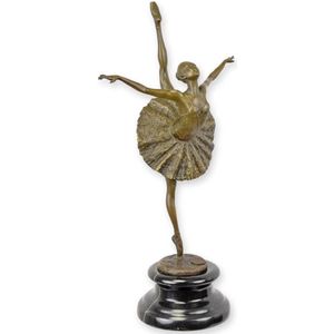 Bronzen beeld ballerina op marmeren voet – Elegante dansende vrouw van brons – Kunstzinnig interieurbeeld – Klassiek decoratief kunstobject