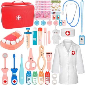 Dokterset Speelgoed - Dokterset 42 Delig - Doktersset met Doktersjas Kind - Dokterskoffer - Speelgoed Doktersset Hout - Dokter Speelgoed - Dokter Speelgoed Koffer - Perfect Cadeau