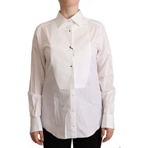 Wit katoenen shirt met kraag en lange mouwen