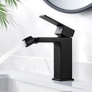 Bastix - Moderne waterkraan badkamer zwart, eenhendel bidetkraan met uitloop hoogte 105 mm, wastafelarmatuur voor badkamer, vierkante armatuur wastafel van messing, bidet kraan, geen geluid