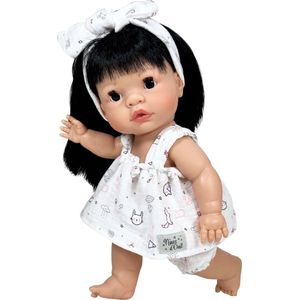 Nines d Onil Babypop Blank Meisje Zwart Haar Wit 37 cm