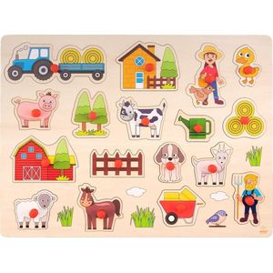 Houten knopjes/noppen speelgoed puzzel boerderij thema 40 x 30 cm - Educatief speelgoed voor kinderen