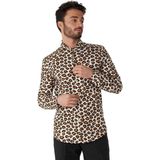 OppoSuits The Jag Shirt - Heren Carnvals Overhemd - Jaguar Tijger Panter Shirt - Beige - Maat EU 49/50