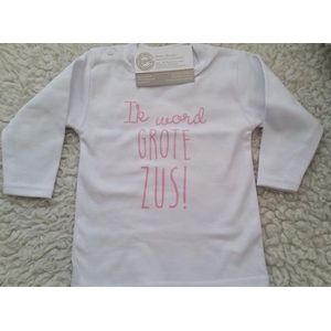 Shirt Ik word grote zus | lange mouw| maat 86 roze print zwangerschap aankondiging bekendmaking Baby big sis sister