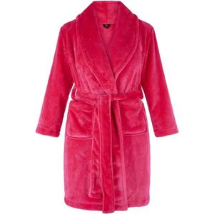 Roze kinderbadjas - fleece - sjaalkraag - badrock - maat (S) 110-116