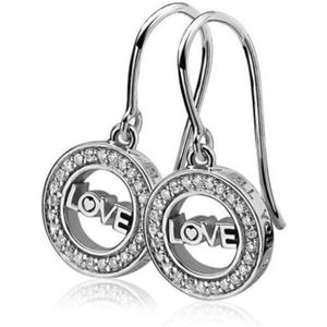 ZINZI zilveren oorhangers LOVE in rand wit LOVEO08H