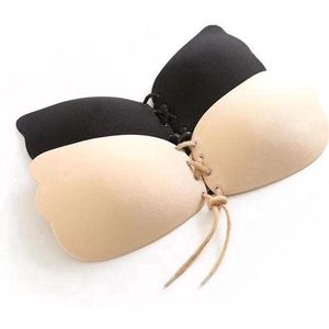 Strapless plak BH Multi Pack - Cup D - Plak Beha - met push up door de vetersluiting - beige & zwart - plakbeha