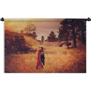Wandkleed Prinsen en prinsessen - Een jonge prins in het bos Wandkleed katoen 60x40 cm - Wandtapijt met foto