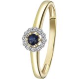 Lucardi Dames Ring saffier en 12 diamanten 0,08ct - Ring - Cadeau - 14 Karaat Goud - Geelgoud