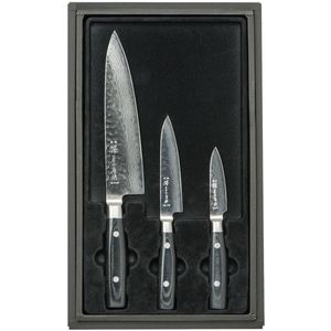 Yaxell Zen Messenset - 3-delig - Koksmes 20 cm, Universeel mes 12 cm en Schilmes 8 cm - 37 Lagen Damaststaal - Canvas-Micarta Heft