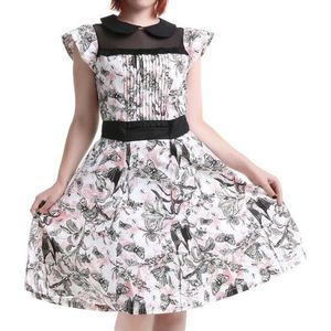 Banned - White Dress with Black Frill & Butterfly Details - jurk maat L