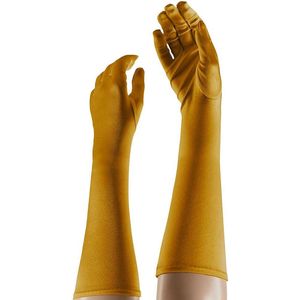 Apollo - Lange handschoenen - Satijnen handschoenen - 40 cm - Goud - One size - Gala handschoenen - Lange handschoenen verkleed - Charleston accessoires - Carnaval