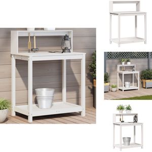 vidaXL Oppottafel - Oppottafels - Tuinwerktafel - Ompottafel - Oppottafel met schappen 82,5x50x109,5 cm massief grenenhout wit