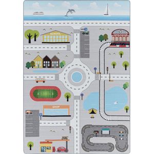 Tapijtenloods Play Vloerkleed Kinderkamer Verkeer Laagpolig Grijs- 100x150 CM