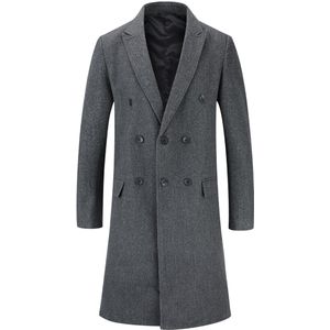 Allthemen Heren Knielange Mantel Double Breasted Jas - Wollen Lange Slim Fit Jassen - XL