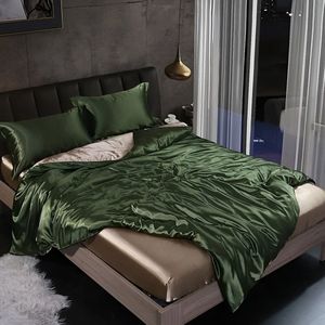 Beddengoed Laken Dekbedovertrek Voorzien Van Volledige Spreien Sets Dubbelzijdige Vierdelige Set Satijnen Zomer Slaapkamer Beddengoed Army Green Gold