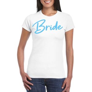 Bellatio Decorations Vrijgezellenfeest T-shirt dames - Bride - wit - glitter blauw - bruiloft XL