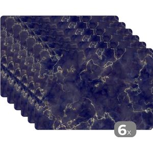 Placemat - Placemats kunststof - 45x30 cm - Marmer - Goud Agaat - 6 stuks - Borden onderleggers antislip - Tafel decoratie - Luxe tafelversiering - Tafelmat vinyl - Bord onderlegger - Tafeldecoratie accessoires