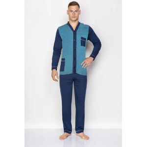 Gentleman klassieke herenpyjama met lange mouwen - gemaakt in Europa- blauw- 100% katoen XL
