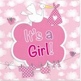 60x Geboorte meisje babyshower servetten roze 25 x 25 cm papier - Kraamfeestje papieren wegwerp tafeldecoraties