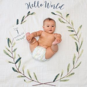 Lulujo Baby's First Year - swaddle & cards - Hello World