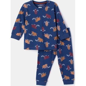 Woody pyjama baby jongens - donkerblauw met mammoet all-overprint - 232-10-PZL-Z/910 - maat 62