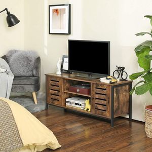 VASAGLE TV-tafel, lowboard met 2 kasten en 2 legplanken, woonkamer, lamellendeuren, industrieel ontwerp, vintage, donkerbruine LTV43BX