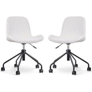 Nolon Nout-Fé Bureaustoelen Set van 2 Ribstof Crème - Stof - Verstelbaar - Wieltjes - Zwart Onderstel